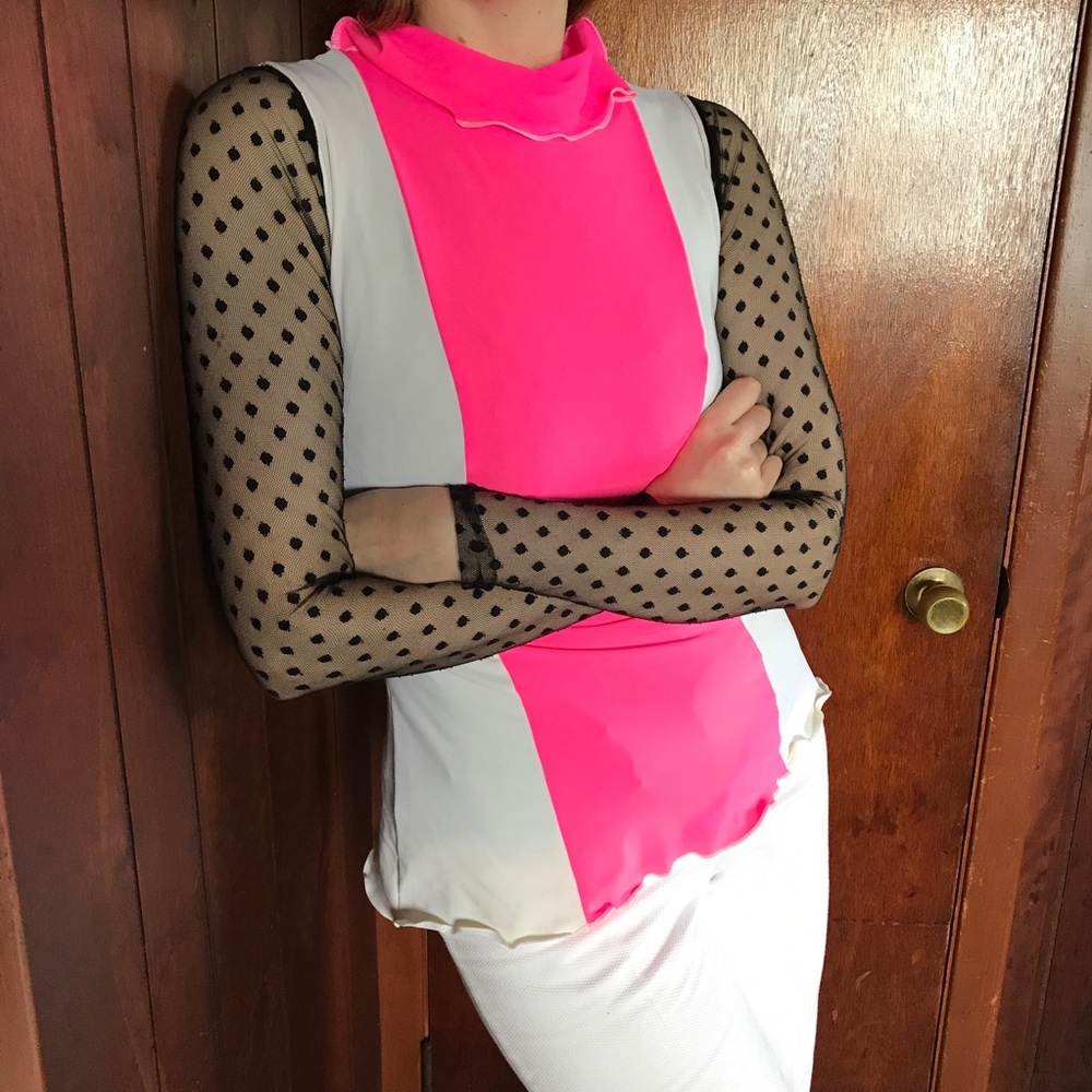 SOLD Vtg 90s neon pink white dayglo colorblock tank top